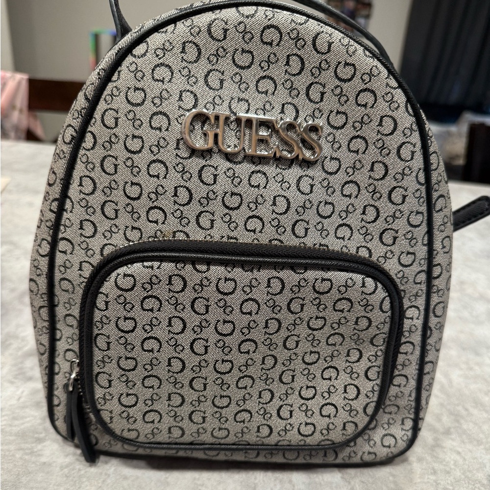 Guess Black and Gray Mini Backpack with Monogram Print